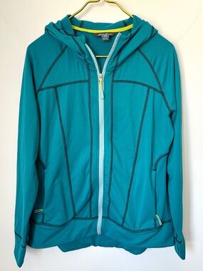 Eddie Bauer First Ascent Teal Blue Athletic Hoodie Zip Front Jacket Womens Large